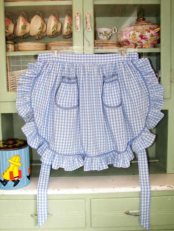 1948 Ruffle Blue Gingham Half Apron, click for more 1948 ruffle